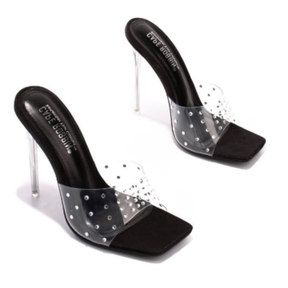 Best In The Game Studded Heeled Sandals Black - Picture 1 of 4